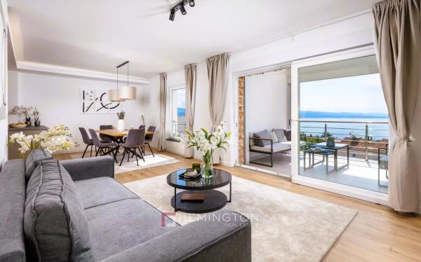 Modern two-bedroom apartment on the Opatija Riviera with panoramic sea views - a blend of elegance, comfort, and functionality.